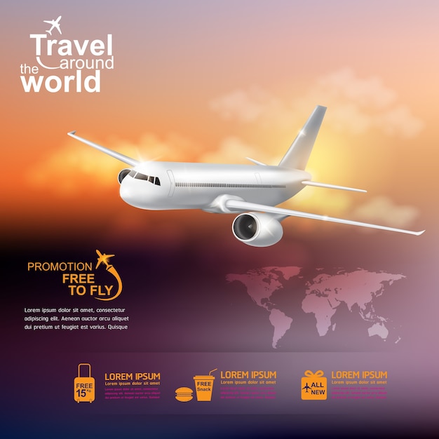 Airplane concept travel around the world