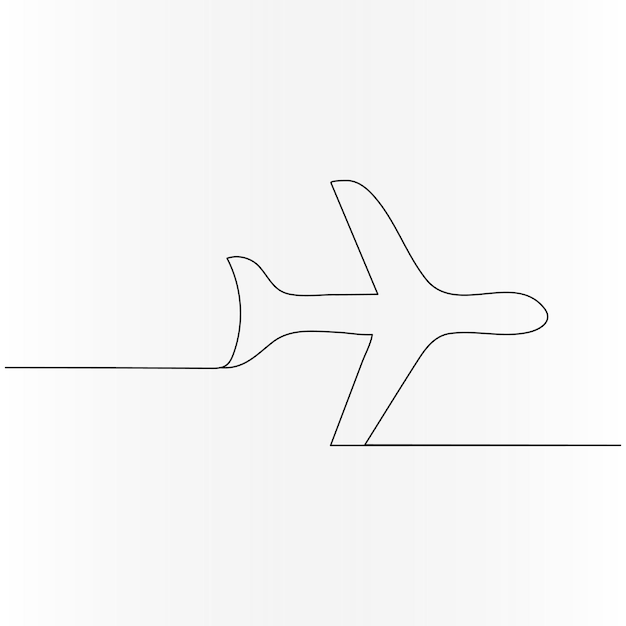 Vector airplane continuous one line drawing of outline vector illustration