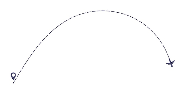 Vettore illustrazione di vettore di progettazione di stile piano del percorso della linea tratteggiata dell'aeroplano isolata su fondo bianco