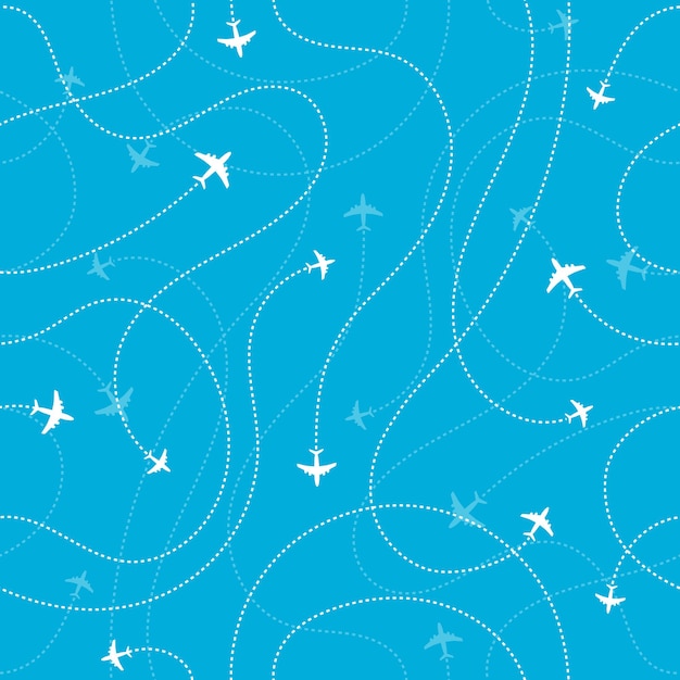 Airplane destinations seamless background. Adventure time concept