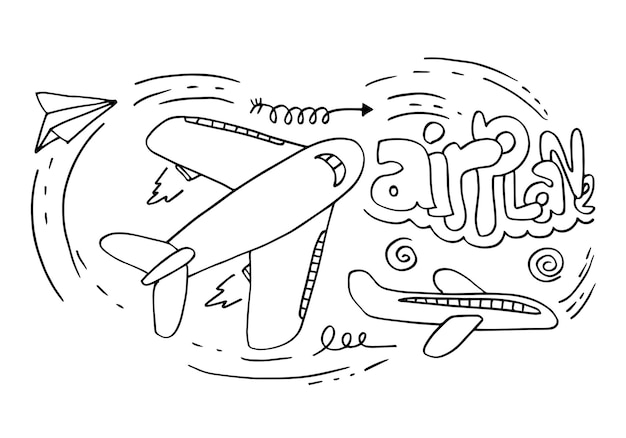 飛行機落書きは手描きの飛行機です。ベクトルの図。