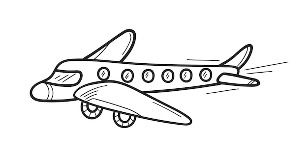 Aeroplano in linee di schizzo di doodle cartoon stile infantile illustrazione vettoriale disegnata a mano isolata