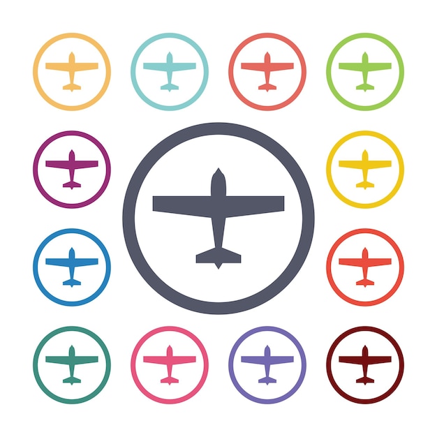 Airplane flat icons set