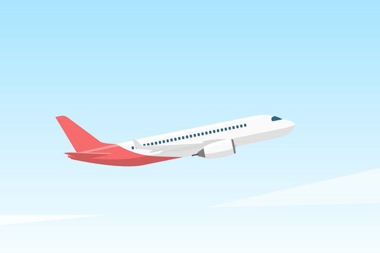 Vector airplane flies in the sky