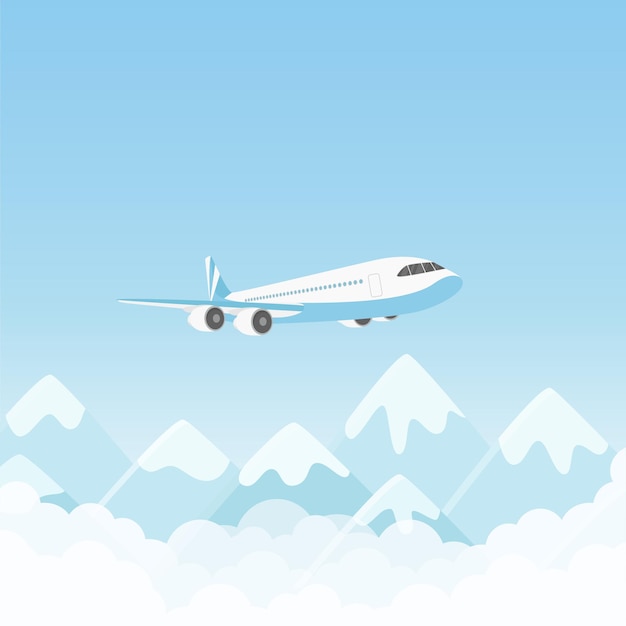 Vector airplane flight flying over mountains