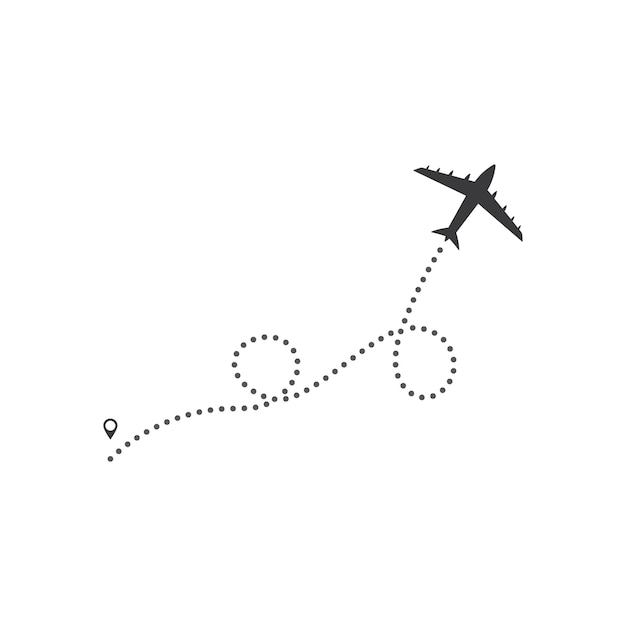 Airplane flight line route vector with start point illustration design
