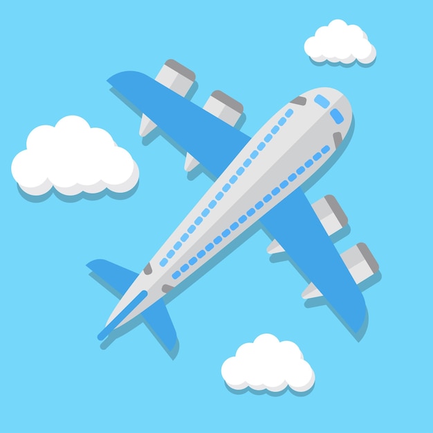 Airplane flying on cloudscape on blue sky. Vector illustration