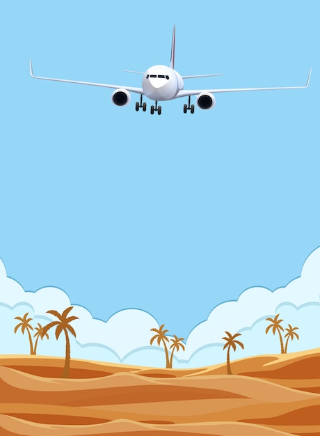 An airplane flying over desert