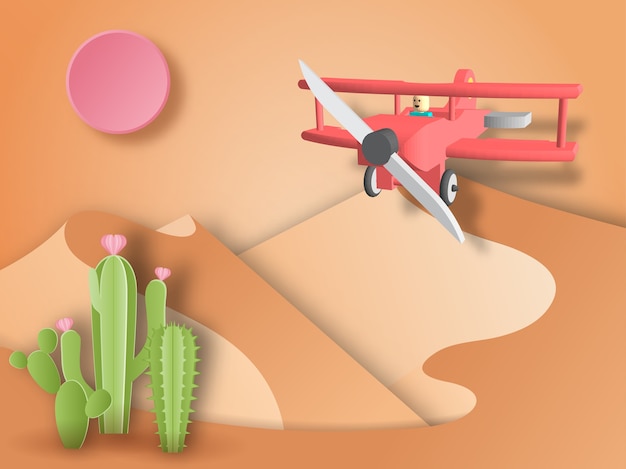 Airplane flying on desert 