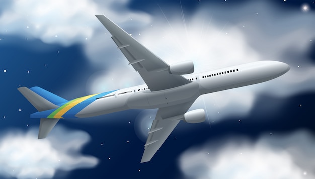 Airplane flying at night time
