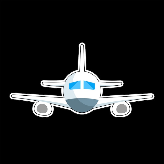 Airplane front view flat style vector sticker illustration