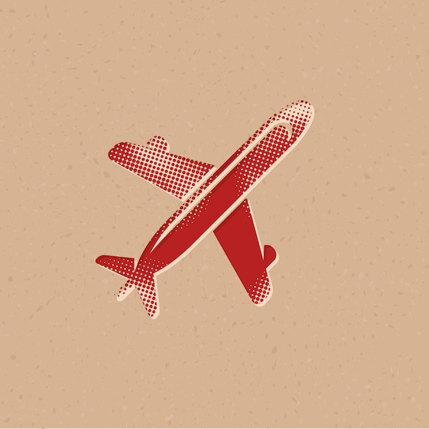 Vector airplane halftone style icon with grunge background vector illustration