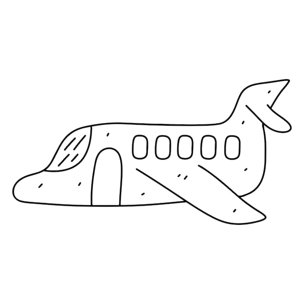 Airplane in hand drawn doodle style Vector Illustration Isolated on white background Coloring page