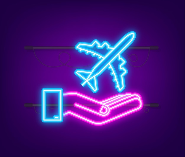 Airplane hand neon icon great design for any purposes hand drawn paper airplane