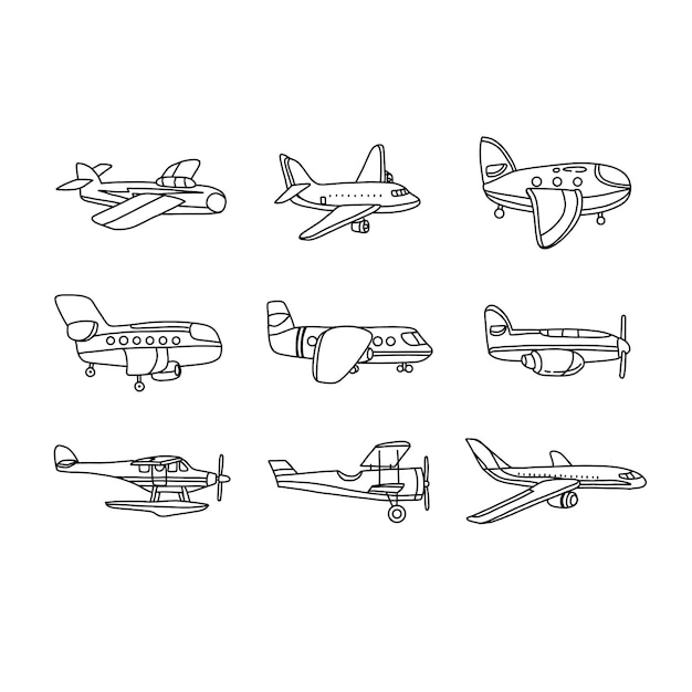 airplane handrawn doodle illustration vector set