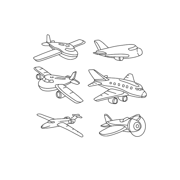 airplane handrawn doodle illustration vector set