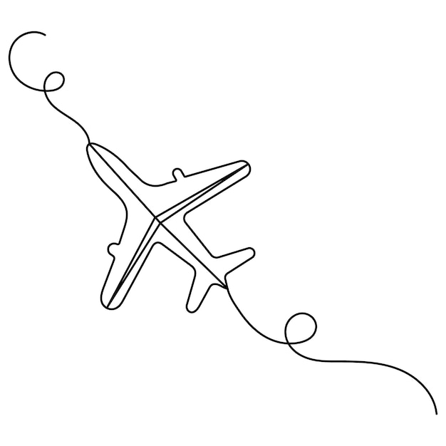 輪郭ベクトルイラストの連続した1行の絵の飛行機アイコン