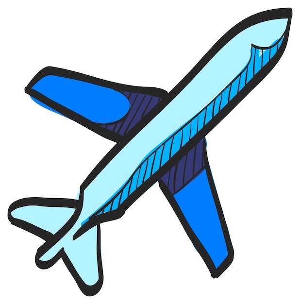 Vector airplane icon in hand drawn color vector illustration