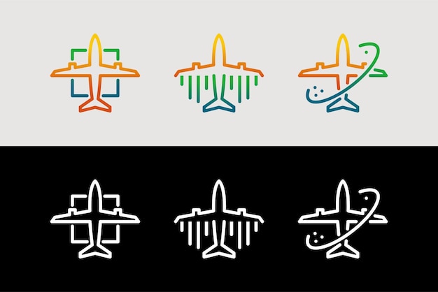 Airplane icon set design with colorful outline