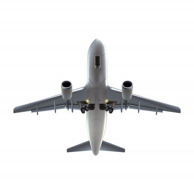  airplane. Isolated on white background aircraft, down view.