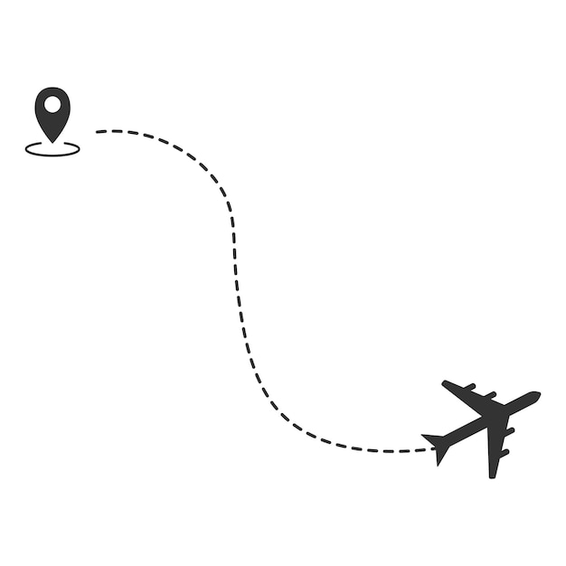 Траектория полета самолета по маршруту полета самолета с начальной точкой и трассировкой пунктирной линии Векторная иллюстрация