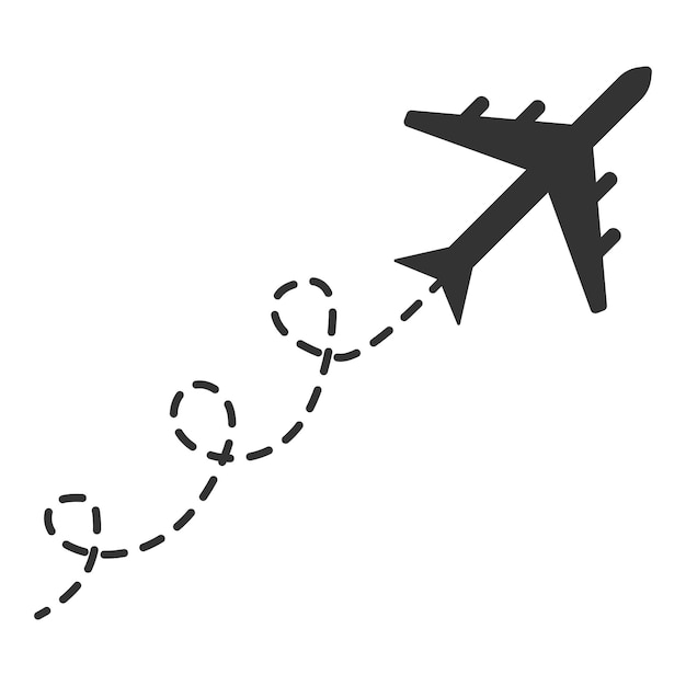 Airplane line path Trace of the dotted curve line of the aircraft route Isolated vector illustration