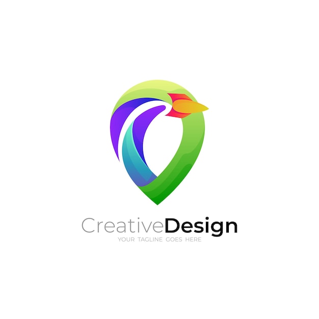 Airplane logo with location design template 3d colorful