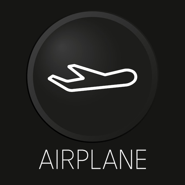 검은 배경에 고립 된 3d 버튼에 비행기 최소한의 벡터 라인 아이콘 Premium 벡터