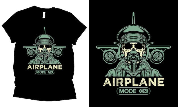 ベクトル 飛行機モード パイロットの頭蓋骨のtシャツデザイン