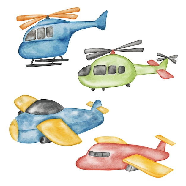 Vector airplane nursery illustrations hand painted watercolor styles watercolor plane collection set