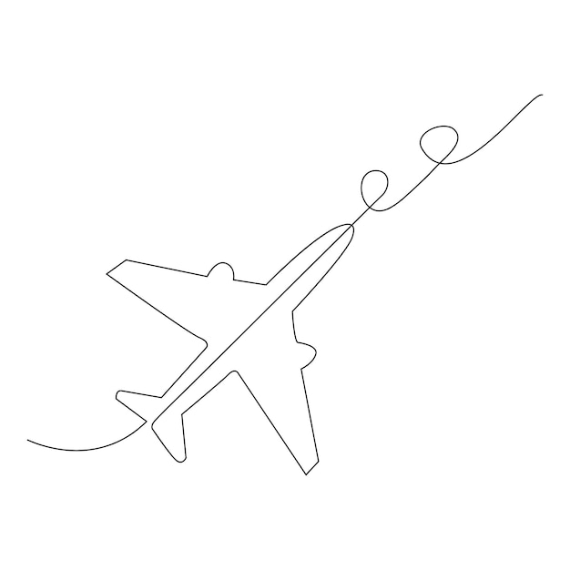 Airplane one line art drawing on a white background