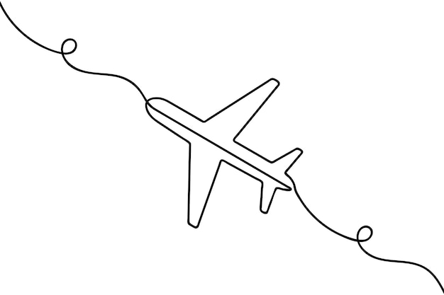 Vettore illustrazione artistica vettoriale di contorno continuo di un aereo a una linea