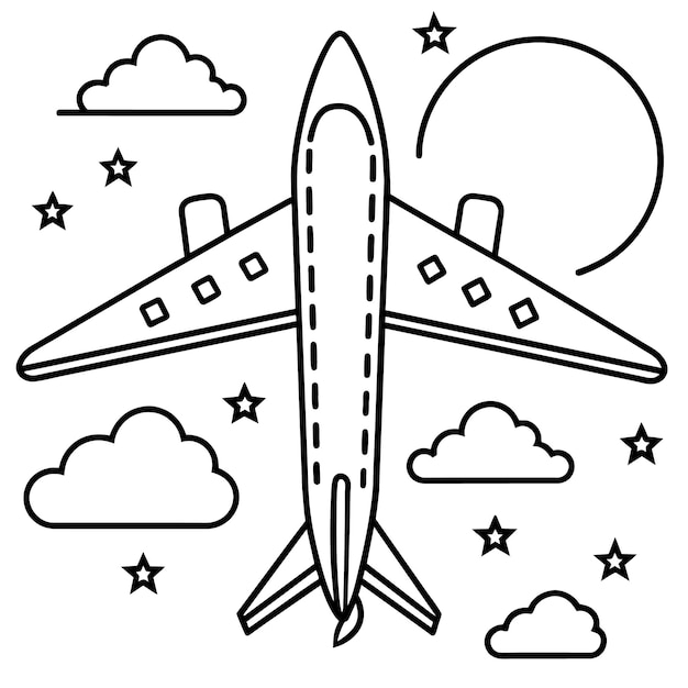 иллюстрация очертаний самолета цифровая книжка для окрашивания страницы рисунок