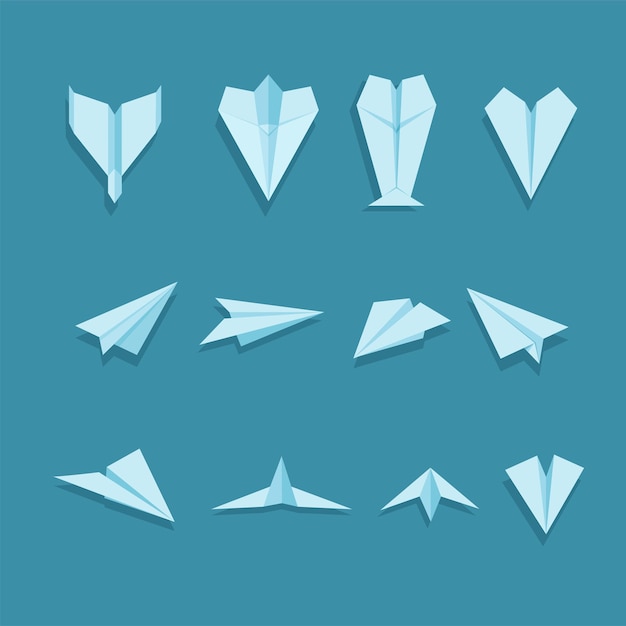 Airplane paper origami icon collection set illustration vector