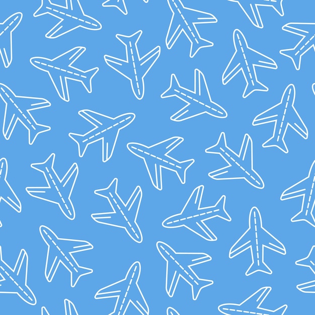 Vector airplane pattern in linear doodle style