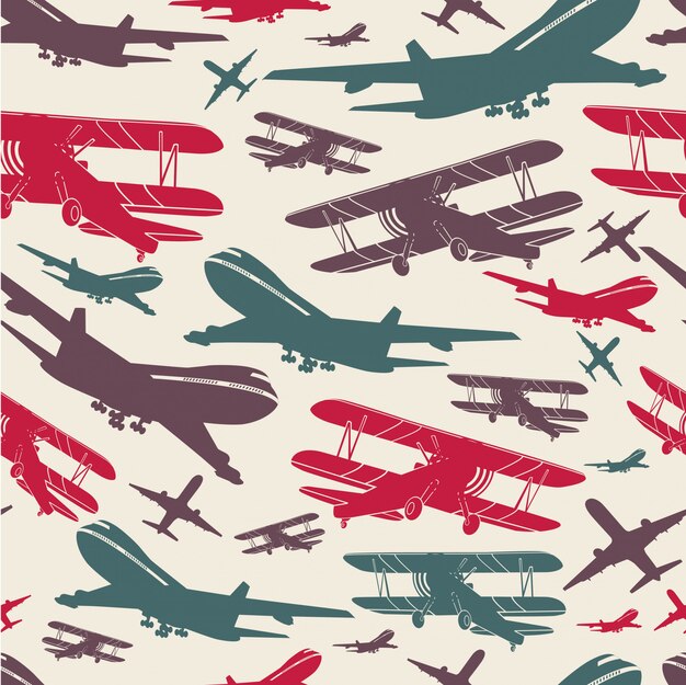 Vector airplane retro seamless template