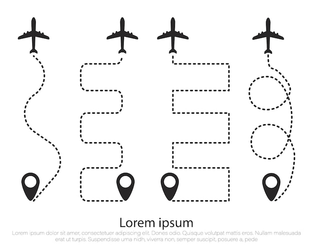 Vector airplane route in dotted line shape. plane, track.