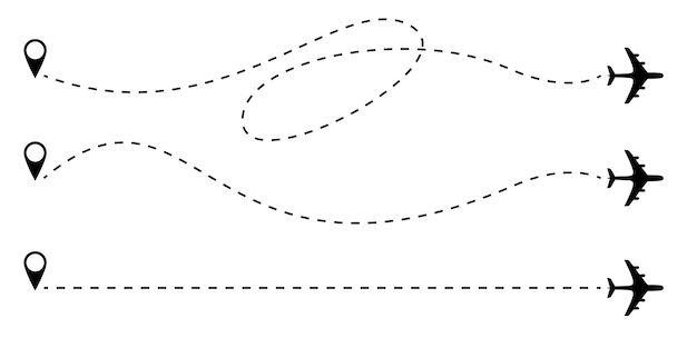 Vector airplane route dotted lines.