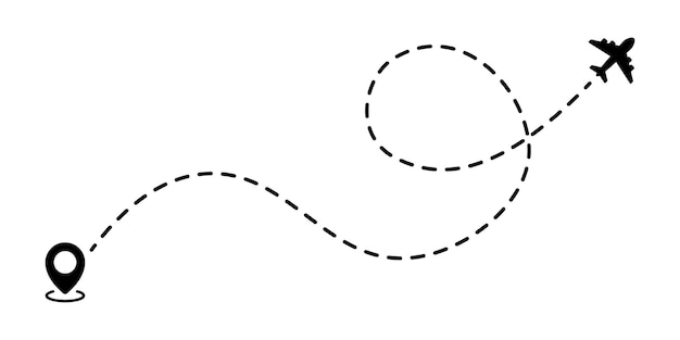 ベクトル 飛行機のルート ライン トレース付きの飛行機の飛行ルート 飛行機のルート 航空機の追跡 飛行機の移動位置ピン マップ ピン 飛行機のライン パス アイコン ベクトル図