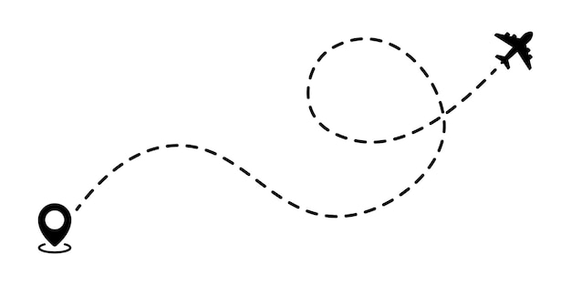 벡터 비행기 경로 선 추적이 있는 비행기 비행 경로 비행기 경로 항공기 추적 비행기 여행 위치 핀 지도 핀 비행기 선 경로 아이콘 벡터 그림