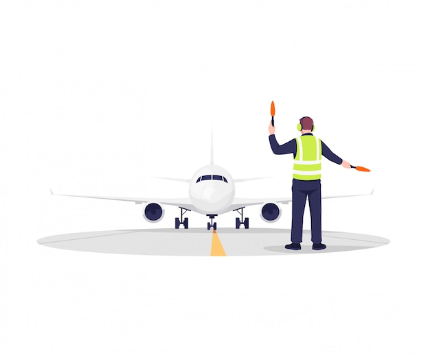 Vector airplane runway controller illustration