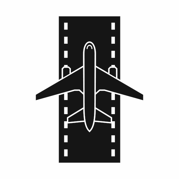 Vector airplane on the runway icon in simple style isolated on white background vector illustration