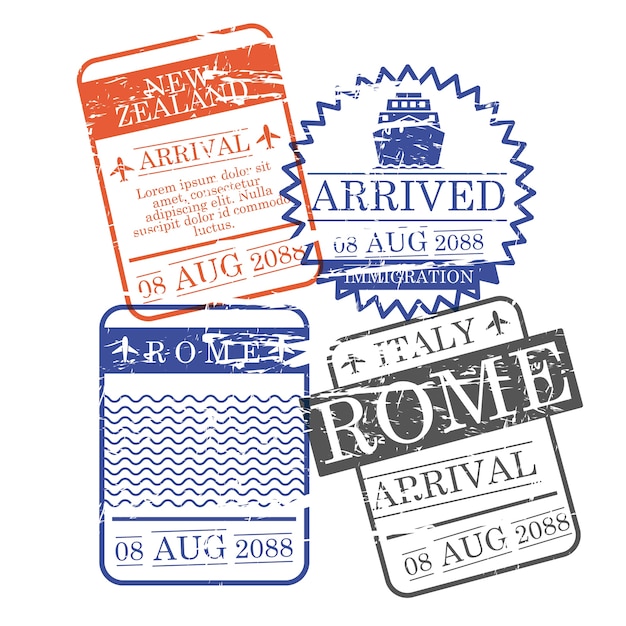 Airplane and ship arrival square stamps