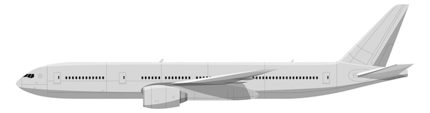 飛行機の側面図 白い背景で隔離の旅客機飛行