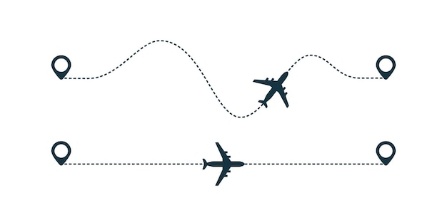 Значок силуэта самолета с пунктирной линией пути