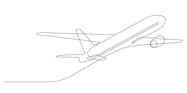 Vector airplane takeoff minimalist continuous one line drawing thin line