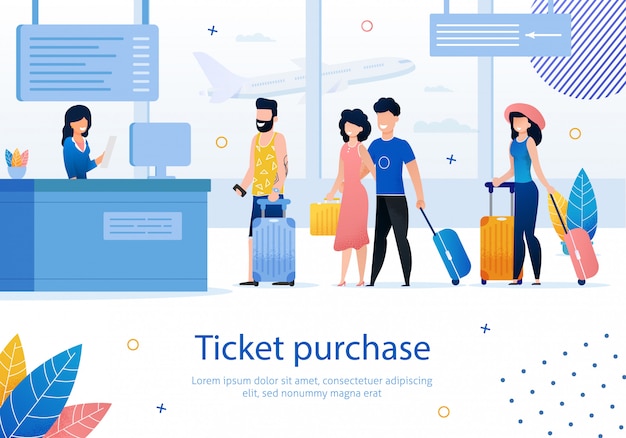 Vector airplane tickets purchase flat vector ad banner