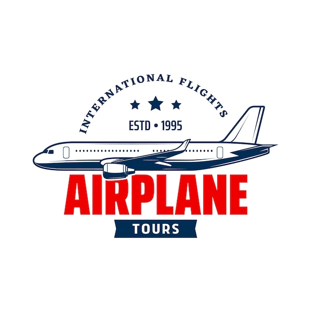 Airplane tours airline travel retro vector icon