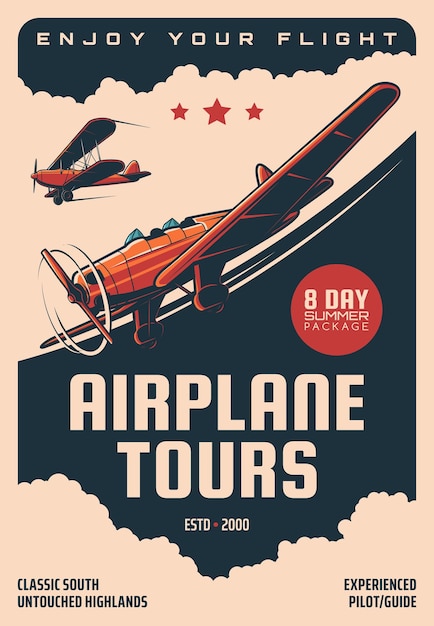 Vector airplane tours plane flights with pilot guide