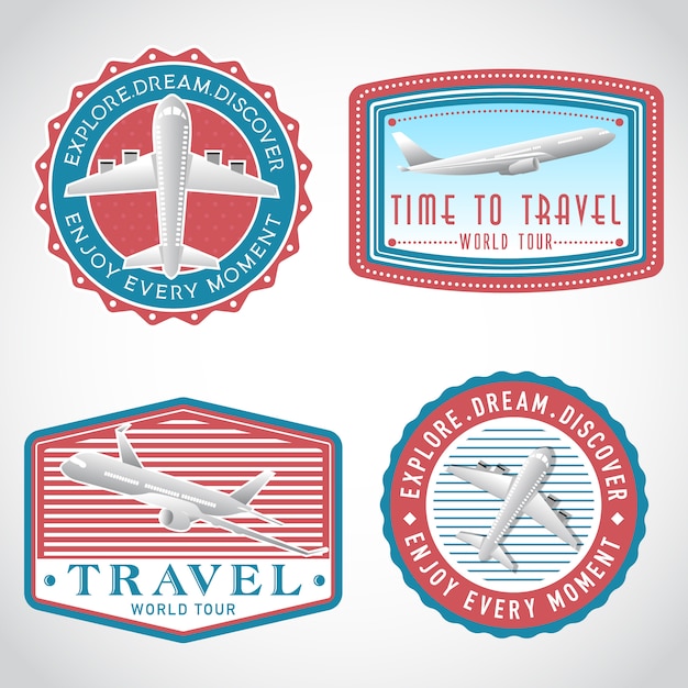 Set di etichette vettoriali trasporto aereo, modello logo
